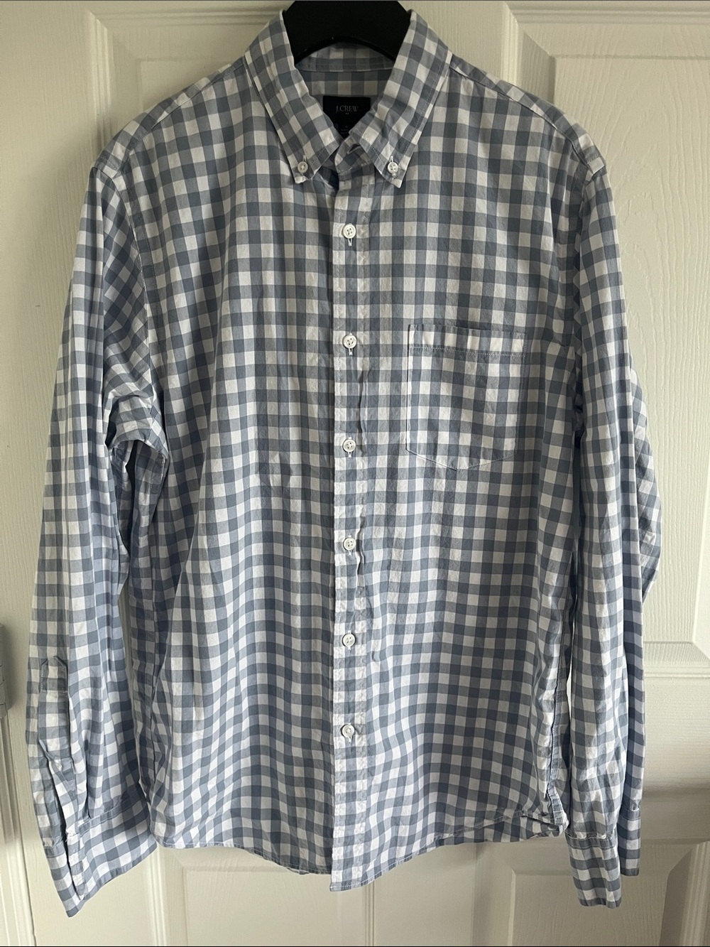 J. Crew Blue and White Gingham Cotton Shirt Coastal Old Money Nautical Preppy